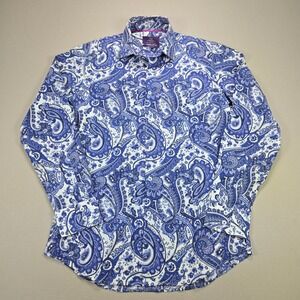 Hawes & Curtis Button Down Paisley Brandon Slim Fit Blue Purple Mens M